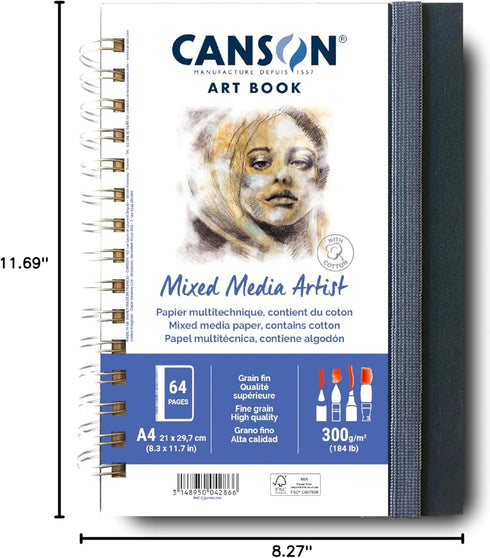 CANSON Art Book, Mixed Media Paper Notebook, 8.3x11.7 inches, White
