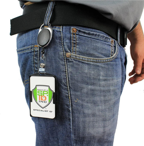 Premium Two Card Plastic Badge Holder - 2 Pack - Vertical or Horizontal - Heavy Duty Retractable Carabiner Clip Badge
