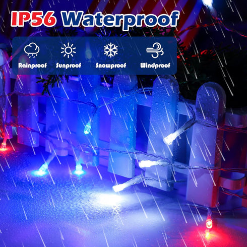 RECESKY 4th 30 11.5Ft 8 Red White Blue of July Decoration Light - LED Patriotic Battery String Lights with Modes