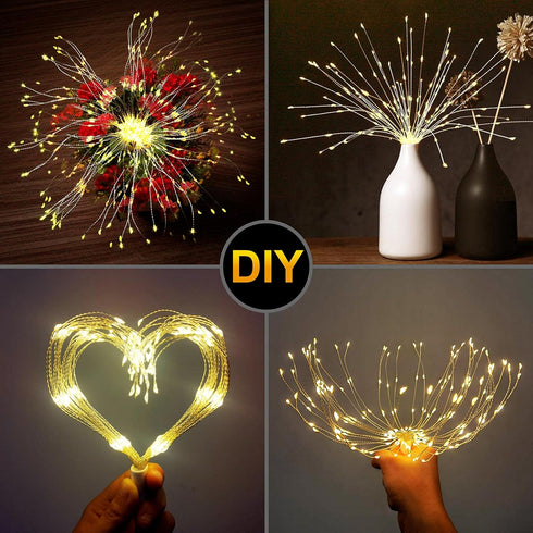 DenicMic 3200K 8 Firework Starburst Lights Warm White Mode LED Battery Operated Chandelier Star Lights with Remote