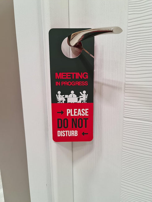Meeting In Progress Do Not Disturb Door Hanger Sign, 2 Pack, Double Sided, Ideal for Offices and Online Sessions