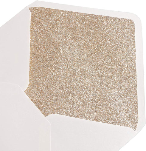 PONATIA 50 Pieces/Lot A7 Envelopes, 5.25 x 7.5'' Gold Glitter Shiny Envelopes, Perfect for 5x7'' Weddings, Invitation