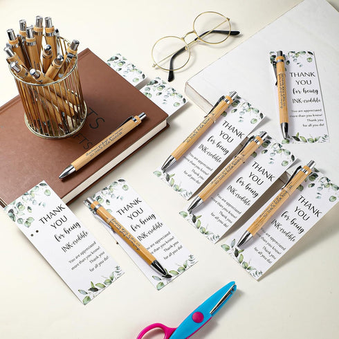 72 Sets Yeaqee Employee Appreciation Gift Bulk Thank You Inspirational Bamboo Pen with Card Graduation Appreciation