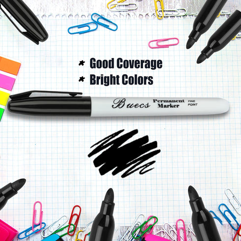Permanent Markers, 128 Count Black Fine Point, Waterproof & Smear Proof Markers for School, Office, Home