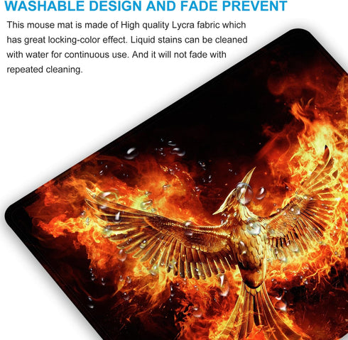 Large Mouse Pad, Cool Fire Phoenix Design - Office Computer Laptop Mouse Pad with Stitched Edges, Non-Slip