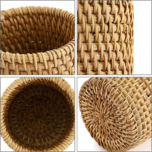 BTSKY Handmade Rattan Pen Cup, Multi-Functional Woven Basket, Desk Pencil Holders, Makeup Brush Holder, Office & Home