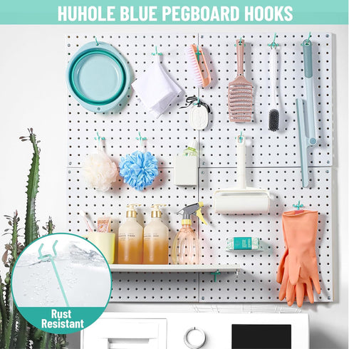HUHOLE 50PC Blue Pegboard Hooks, 2 Inch, Fit 1/4" or 1/8" Pegboard, Ideal Organizer Accessories for Garage Tool Storage