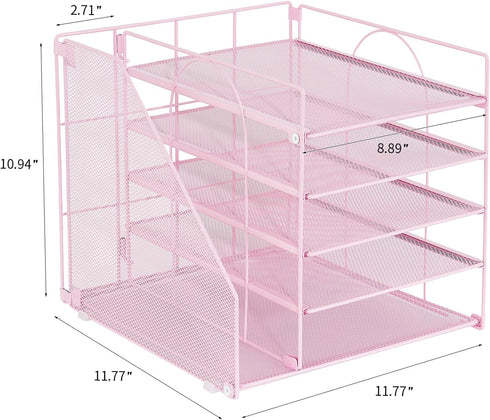 Desk Organizers and Accessories, 5-Tier Reference System with File Holder, Pink Office Supplies