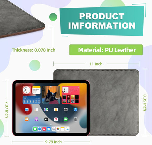 Leather Mouse Pad with Stitched Edge, Non-Slip Waterproof Micro-Fiber Base for Computers, 8x11 Inch (Gray)