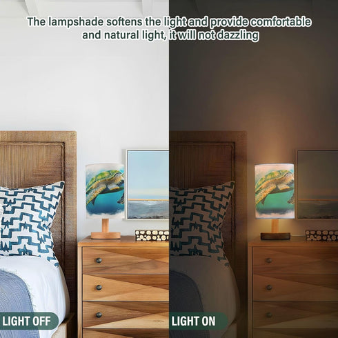 YETTASBIN Sea Turtle Bedside Table Lamp, Small LED Desk Light USB Nightstand Lamp with Non Slip Wood Base