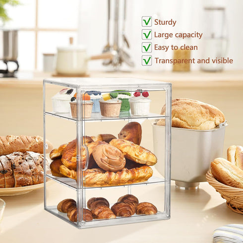 Countertop,4 Display15.5x11.4x9.8inch1 Pack SANKEU Pastry Display Case,Bread Box for Kitchen Layers Adjustable Clear