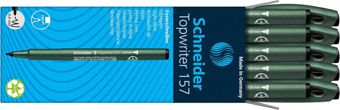 Schneider Topwriter 157 Fiber Tip Pen, 0.8 mm, Green Barrel, Black Ink, Box of 10 Pens