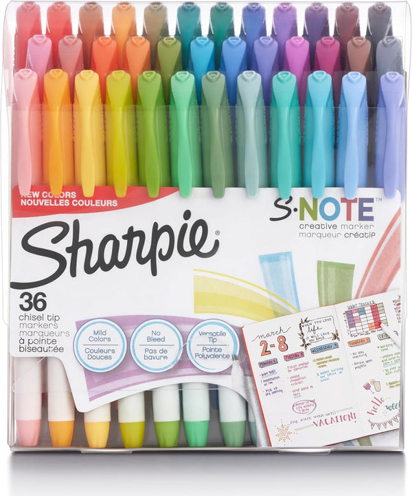 Sharpie S-Note Creative Markers - Pastel Highlighters Art Marker Set, Assorted Colors, Chisel Tip, 36 Count