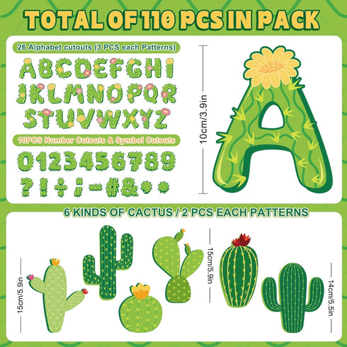 Whaline 110Pcs Cactus Classroom Decor - Cactus Letter Alphabet Number Cut-Outs for DIY Projects