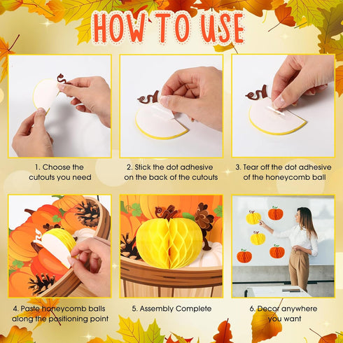 Pasimy 102 Pcs Fall Pumpkin Bulletin Board Classroom Decorations, Autumn Thanksgiving 3D Scarecrow and Honeycomb