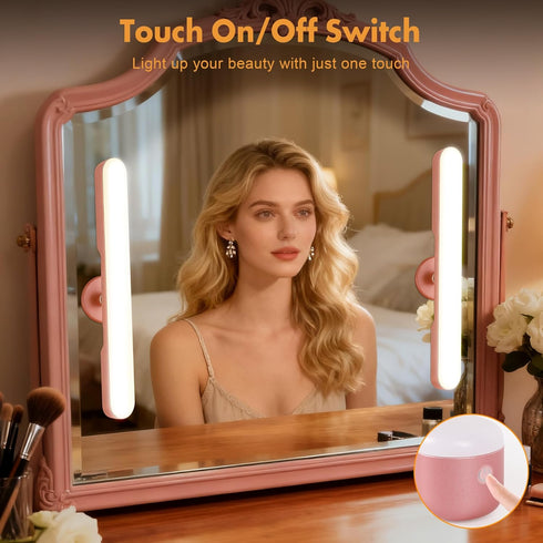 Set 2 Dimmable 3 of Wireless Vanity Makeup Lights for Mirror, Rechargeable LED Stick On Light Bar for Bathroom Mirror