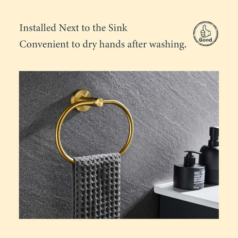 Towel Ring Brushed Gold, Suyar SUS304 Stainless Steel Towel Holder, Hand Towel Rack for Bathroom, Wall Mounted by Suyar