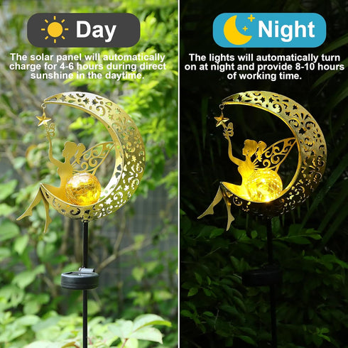 ZKLiLi Solar Lights Garden Decorations,Moon Fairy Light,Solar Statues Outdoor Decor,Warm LED Light for Pathway Lawn