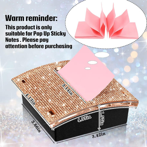 Rhinestone Self Stick Note Pad Holders 4 x 4 Inches Memo Note Holder Dispenser Sticky Note Holder Sticky Notes Dispenser for Office Home Classroom Desk Supplies (Rose Gold)