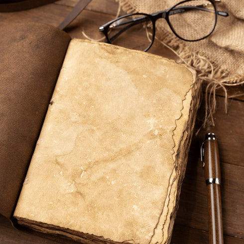 Vintage Leather Journal, Burnt Deckle Edge Vintage Paper, Handmade Leather Bound Journal, 240 Pages (9" x 6")