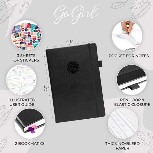 GoGirl Budget Planner - Monthly Financial Organizer Budget Book, Expense Tracker Notebook, Compact (Black)