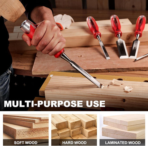 HAUTMEC 3/4" High Impact Wood Chisel, Ergonomic Handle, Beveled Edge Blade, Drop-Forged CRV Steel, HT0361