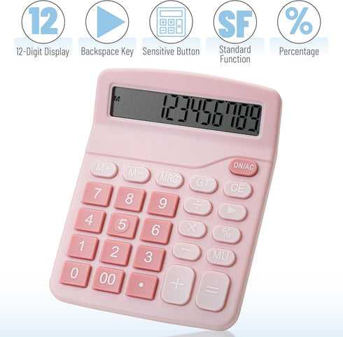 Mr. Pen Pink Calculator, Large Display, Standard Function, 12-Digit Desktop Calculator for Office, School, Home, Desk