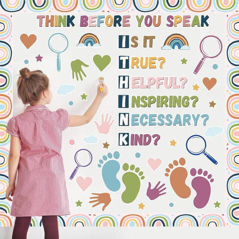 Boho Classroom Bulletin Board Decorations - Kindness Motivational Think Before You Speak Wall Decor