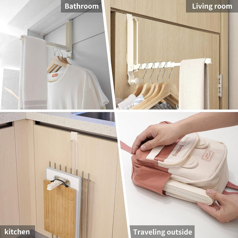 Over The Door Hooks Hanger 2pc, Retractable Rod, Foldable Drying Rack for Laundry, Bathroom, Bedroom Travel