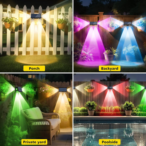 4 Pack 8 T-SUN Solar Fence Lights Outdoor, Waterproof Fence Lights Solar Powered Mode RGB & Warm WhiteColor Changing