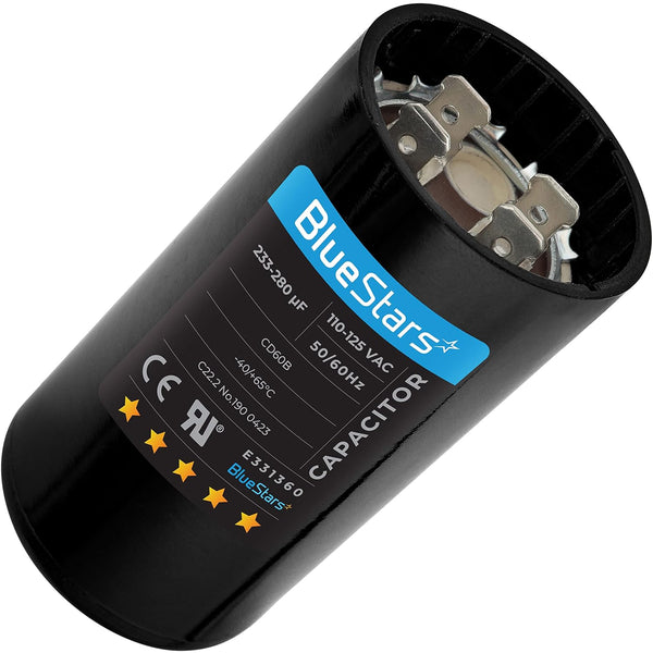 233-280 uf mfd Round Motor Start Capacitor 110-125VAC ±20% Volts, 50/60 Hz Electric Replacement by Blue Stars
