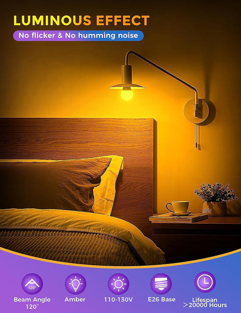 Bulb, Bulbs 1900K Bulbs 60W E26 A19 Bulbs 2 Pack Sleep Light Amber Light for Sleep Therapy, Blue Light Blocking, Dim