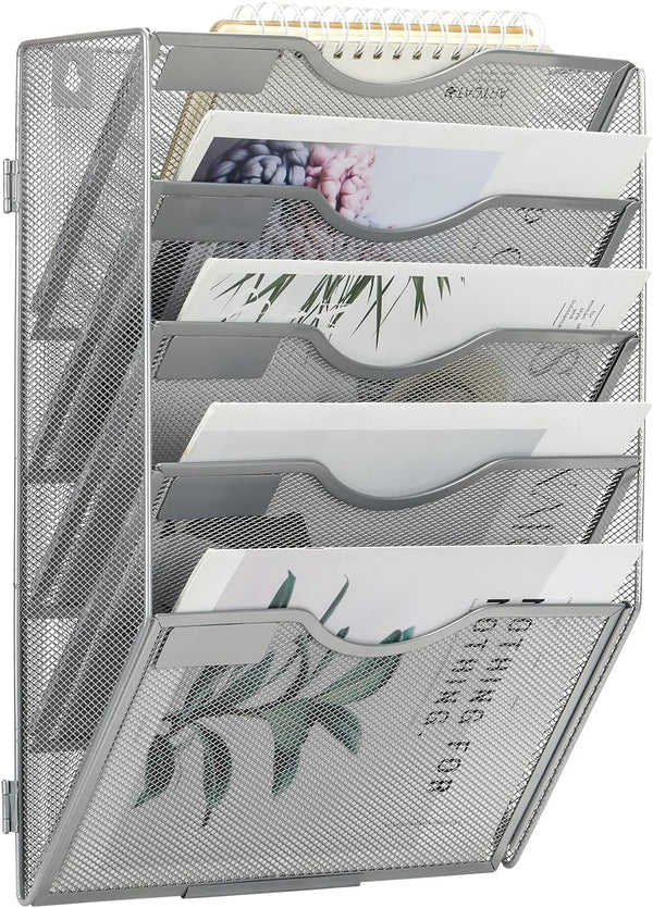 EasyPAG Silver Mesh Wall File Holder, Assemble Office Hanging File Organizer for Papers and Documents