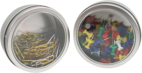 Magnetic Round Paper Clip Holder, Clear Silver, 3.5 x 1.5 (Set of 2)