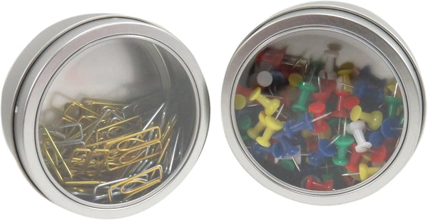 Magnetic Round Paper Clip Holder, Clear Silver, 3.5 x 1.5 (Set of 2)