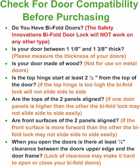 (2- Pack) Closet 1 3/8" - Safety Innovations Bi-fold Door Lock - Protection Child and Pet Proof Bi-fold Door Lock