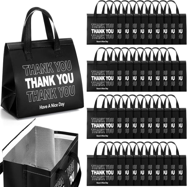 Aliceset 80 Pcs Thank You Insulated Bags for Food Delivery Bulk 9.5