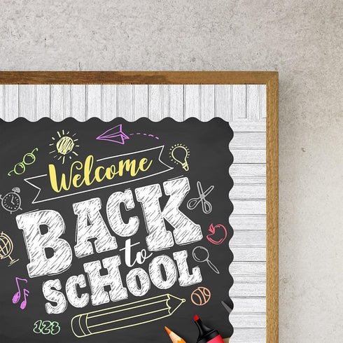 Self Adhesive Wood Bulletin Board Borders, Rustic Classroom Trim for School, Home Decoration, 49.2 Feet (White)