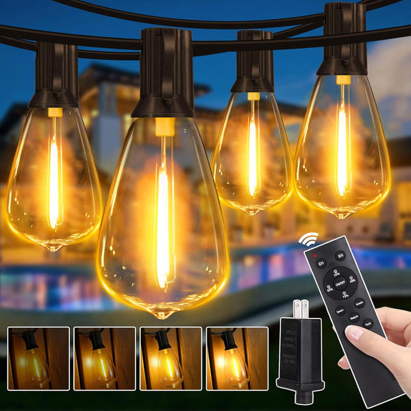 Outdoor String Lights Dimmable with Remote, 50 FT Outdoor Lights with 2