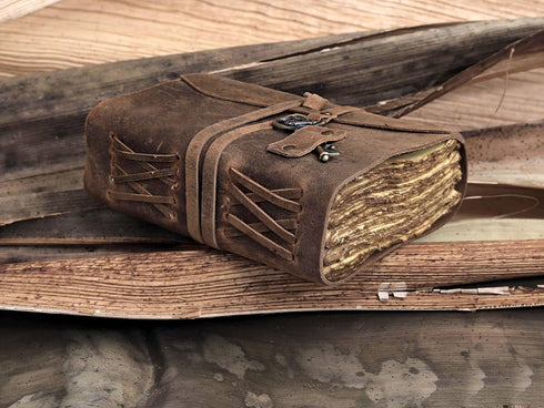 Vintage Leather Journal - Antique Handmade Leather Bound with Deckle Edge Paper for Men and Women Diary