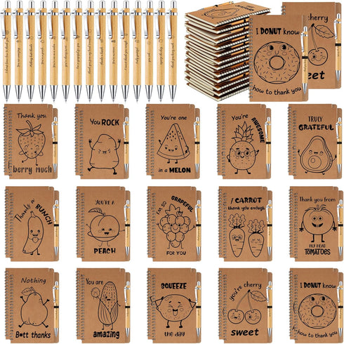 Geyoga 60 Pcs Employee Appreciation Gifts, Thank You Spiral Kraft Notebooks with Bamboo Pens, Motivational Notebooks