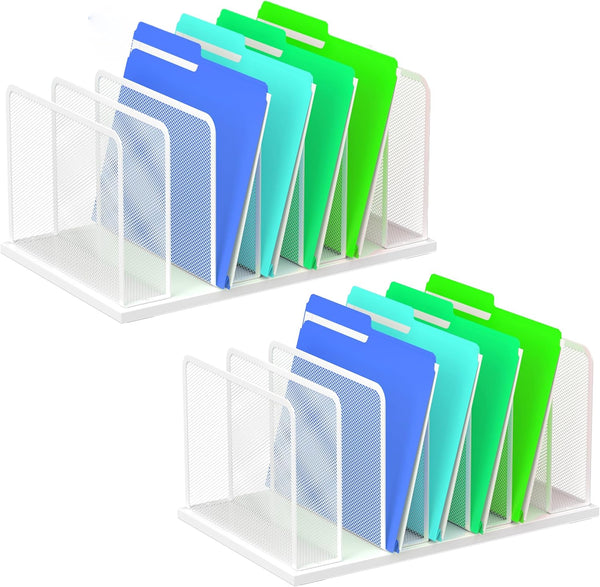 Kuntine.B 2 Pack Desk File Organizer, 7-Section Upright Mesh Desktop File Sorter for Home, Office & Classroom (White)