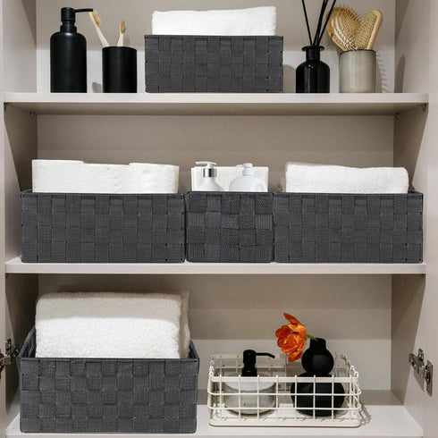 Woven Storage Box Basket Bin Container, Small Woven Basket Cube Organizer for Closet, Shelf, Dresser, Drawer, Bedroom,