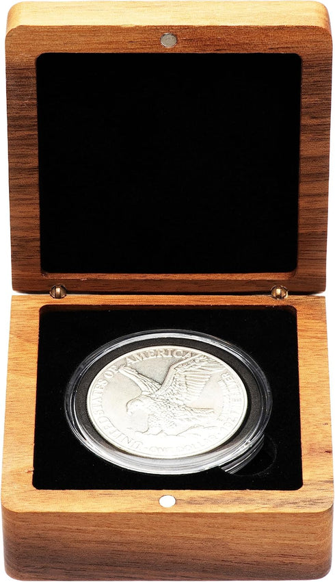8cm Single Walnut Wood Challenge Coin Presentation Display Box Storage Case Square and Plastic Coin Capsules