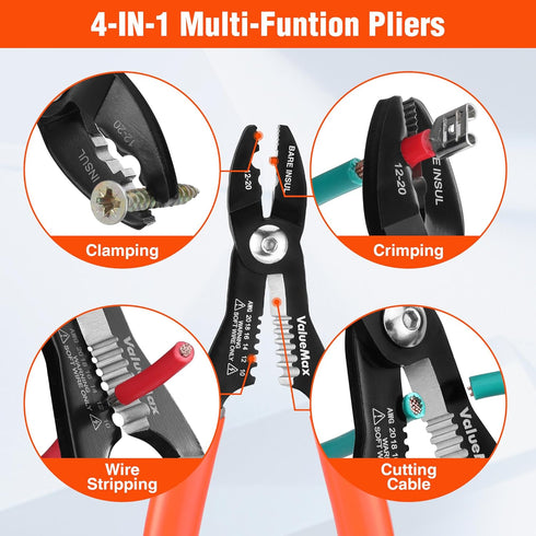 Valuemax 4-in-1 Wire Stripper Tool, Wire Stripper, Wire Cutters, Wire Crimping Tool, Multifuntional Electrician Pliers for Clamping, Stripping, Cutting, Crimping, 10-20 AWG