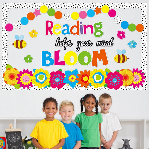 Flower Reading Bulletin Board Decorations Set, Floral Border Cutouts for School Library Chalkboard Decor