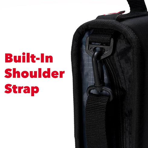 Case-it Mighty Zip Tab Zipper Binder, Jet Black, 3" O-Ring, 5-Color Tabs, Expanding File Folder, Shoulder Strap