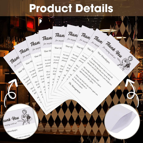 Geyee 100 Pack Housekeeping Thank You Tip Envelopes, Cash Self Adhesive for Hotel Motel, 3.5 x 6.5 Inches