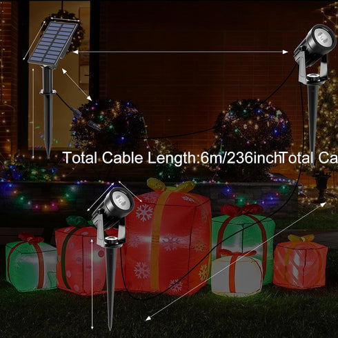 IP65 2-IN-1 T-SUNUS RGB Solar Spot Lights Christmas, Metal Color Changing Landscape Spotlights Waterproof Spotlight
