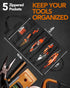 Roll Up Tool Bag, 16OZ Canvas Wrench Pouch, Multi-Purpose Tool Roll with 5 Zippered Pockets, Black